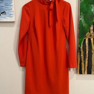 Calvin Klein Orange Long-Sleeve Tie-Neck Sheath Dress